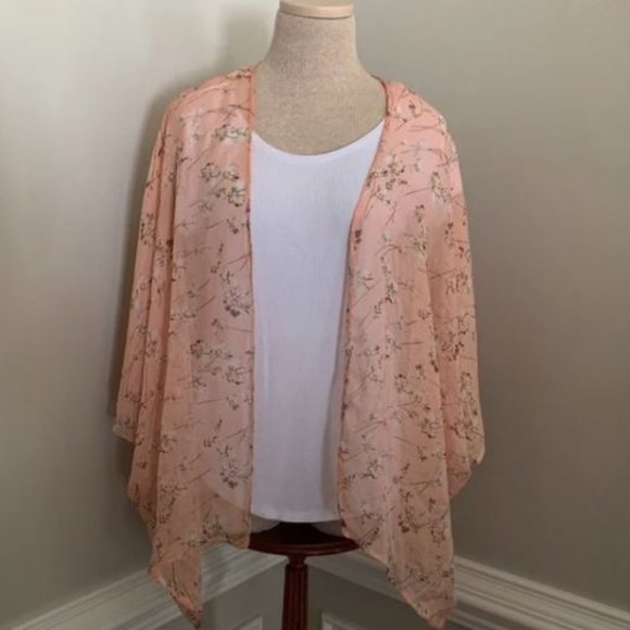 Icing Light Pink Floral Sheer Kimono One Size Cover Up - Picture 2 of 16